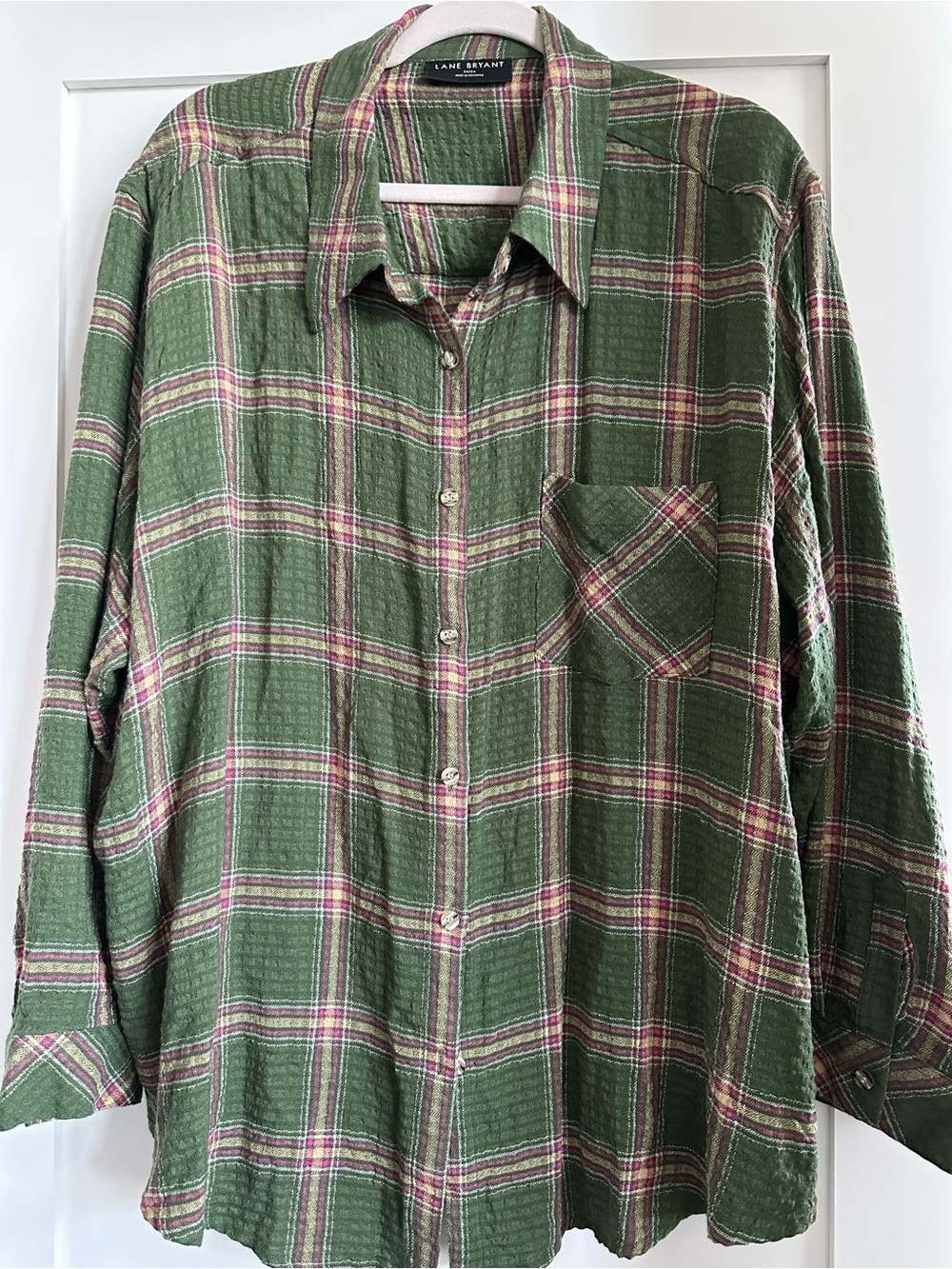 Lane Bryant Olive Green Plaid lightweight flannel